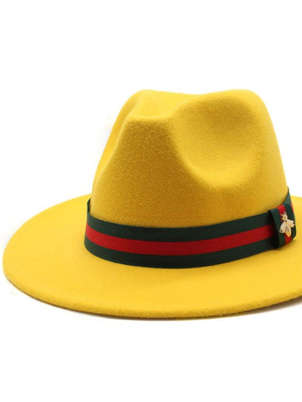 Yellow Wide Brim Panama Felt Fedora Hat w/ Removable Band